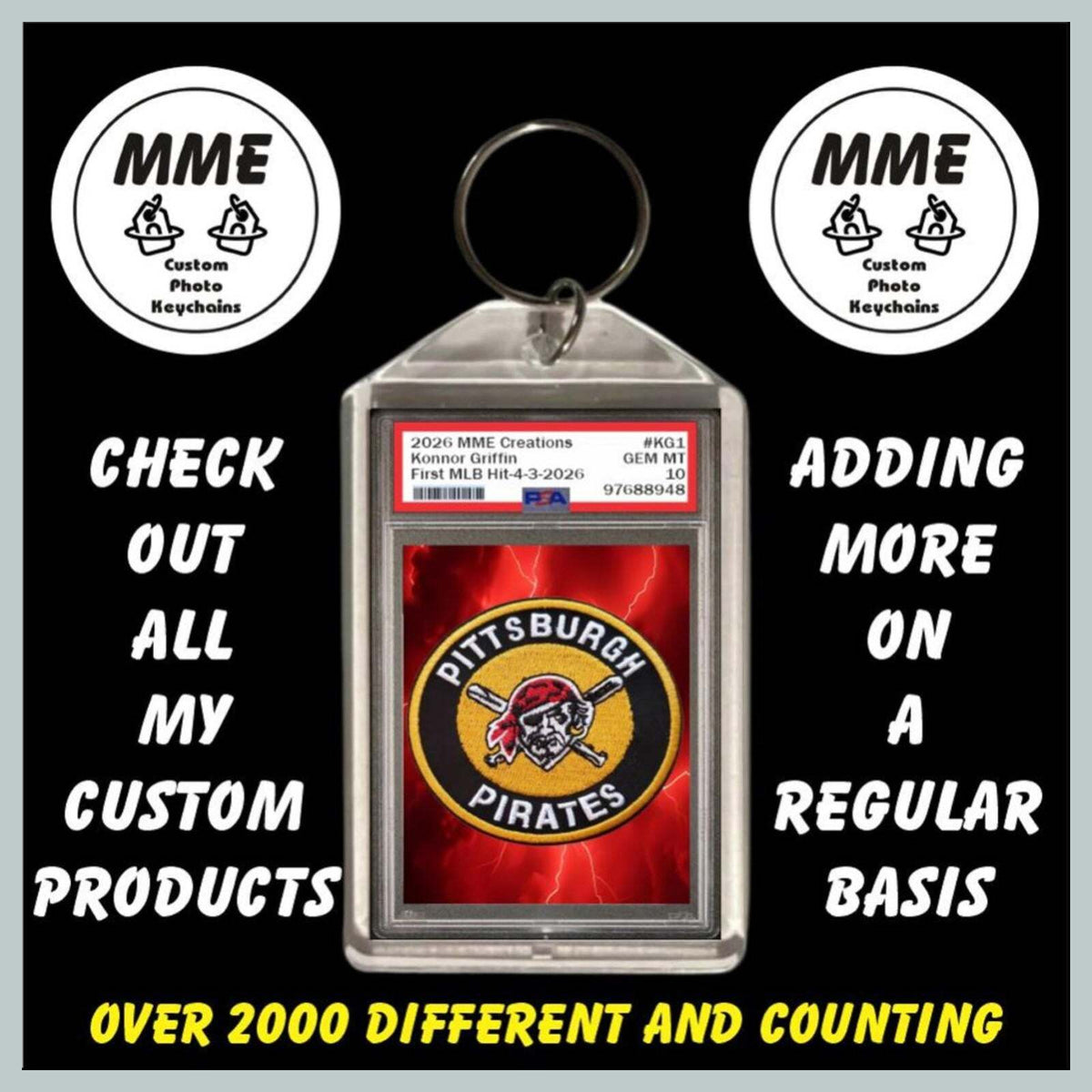 3797 Custom Keychain Konnor Griffin First Major League Hit Fast Secure Shipping