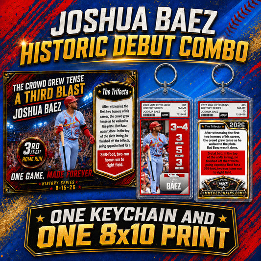 4123 Joshua Baez Third At Bat Historic Debut Combo Package. Keychain& 8x10 Print