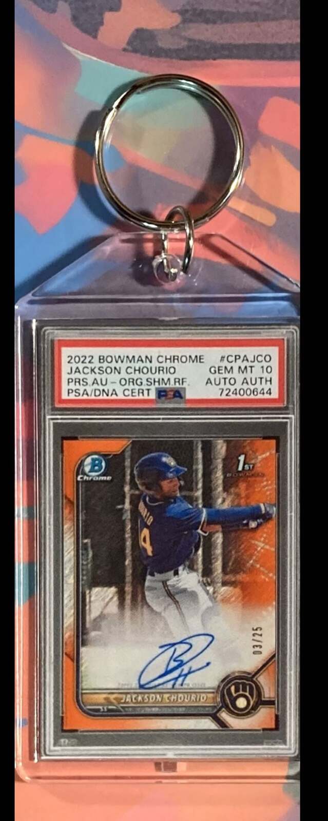 3079 Jackson Chourio 2022 Bowman Chrome Orange Auto - Custom Keychain - Gift