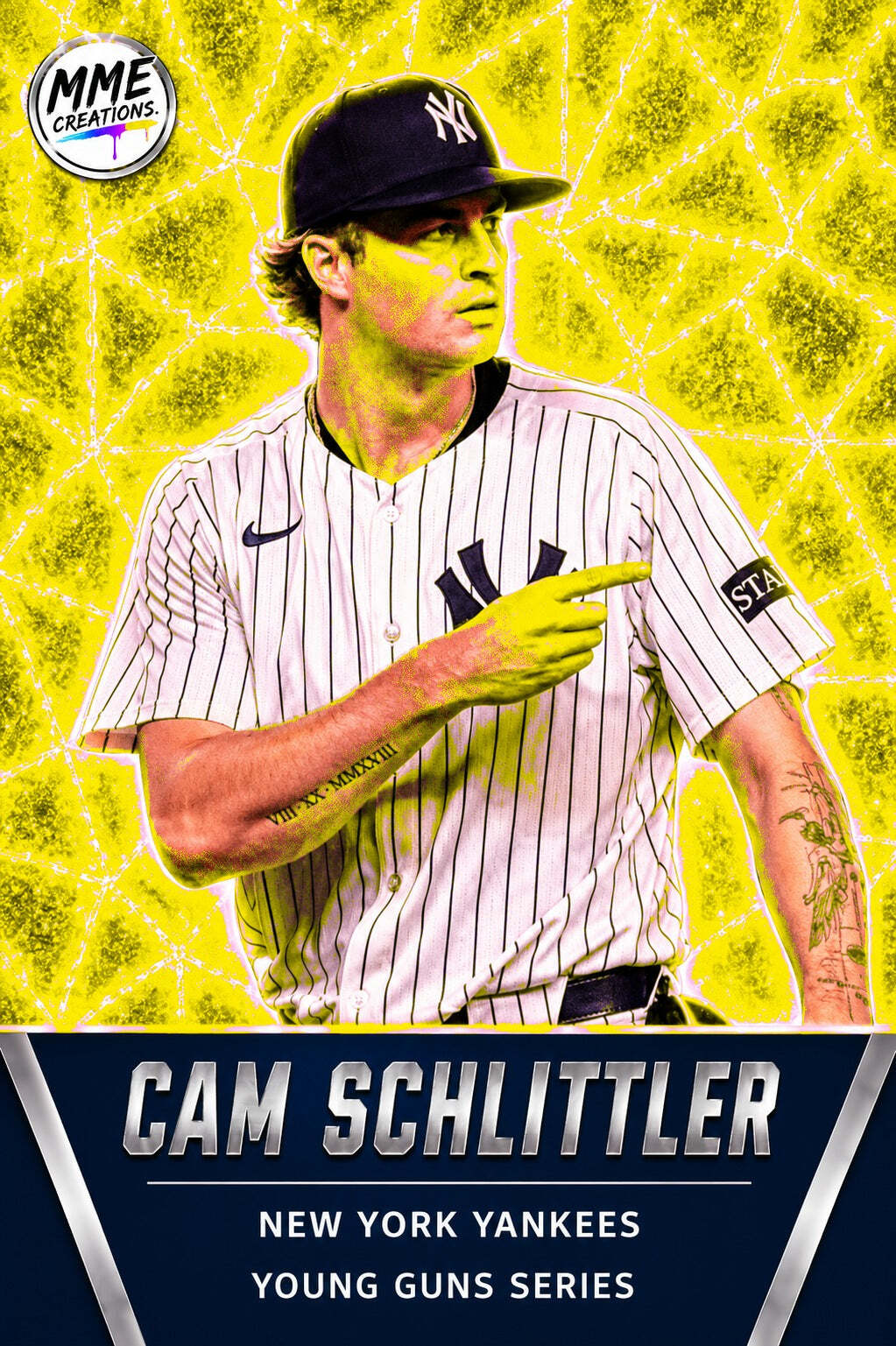 4311 Cam Schlittler Young Guns Laminated Custom Baseball Card Yellow Ice