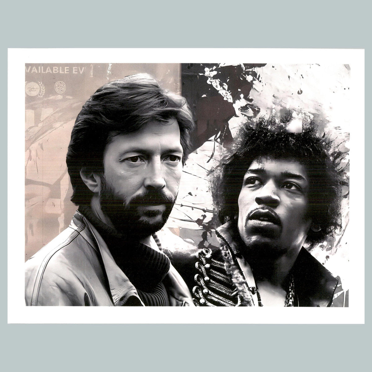 0077 P -8X10 Jimi Hendrix and Eric Clapton-B-W Glossy Photo Fast Shipping