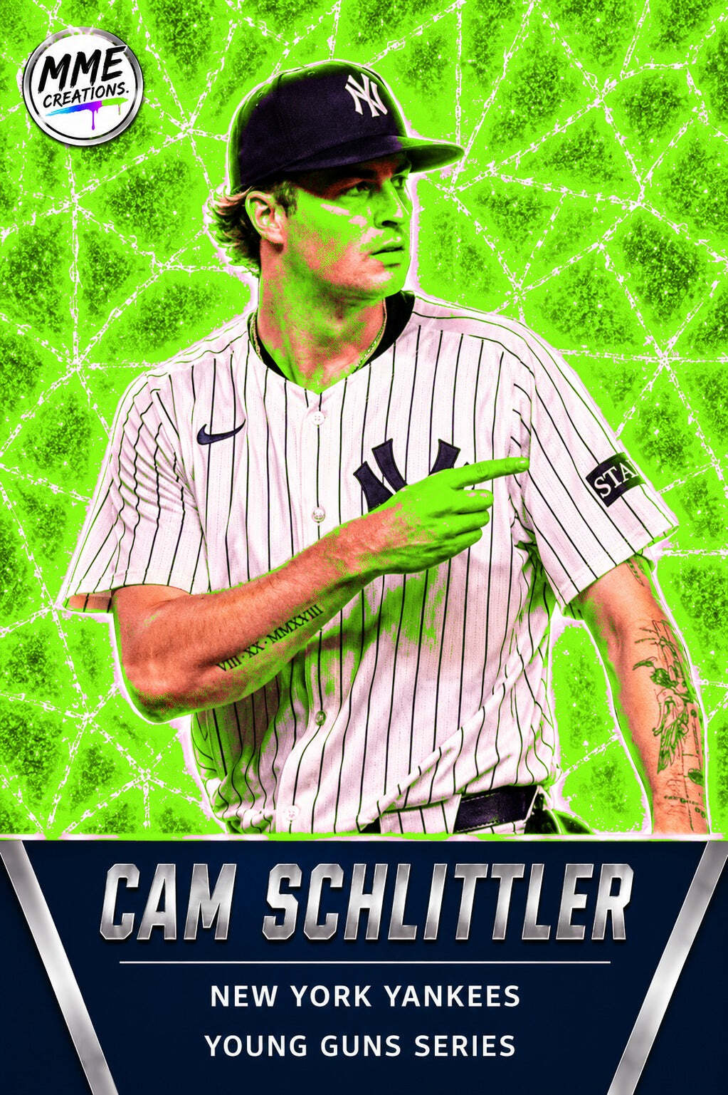 4317 Cam Schlittler Young Guns Laminated Custom Baseball Card Lime Green Ice
