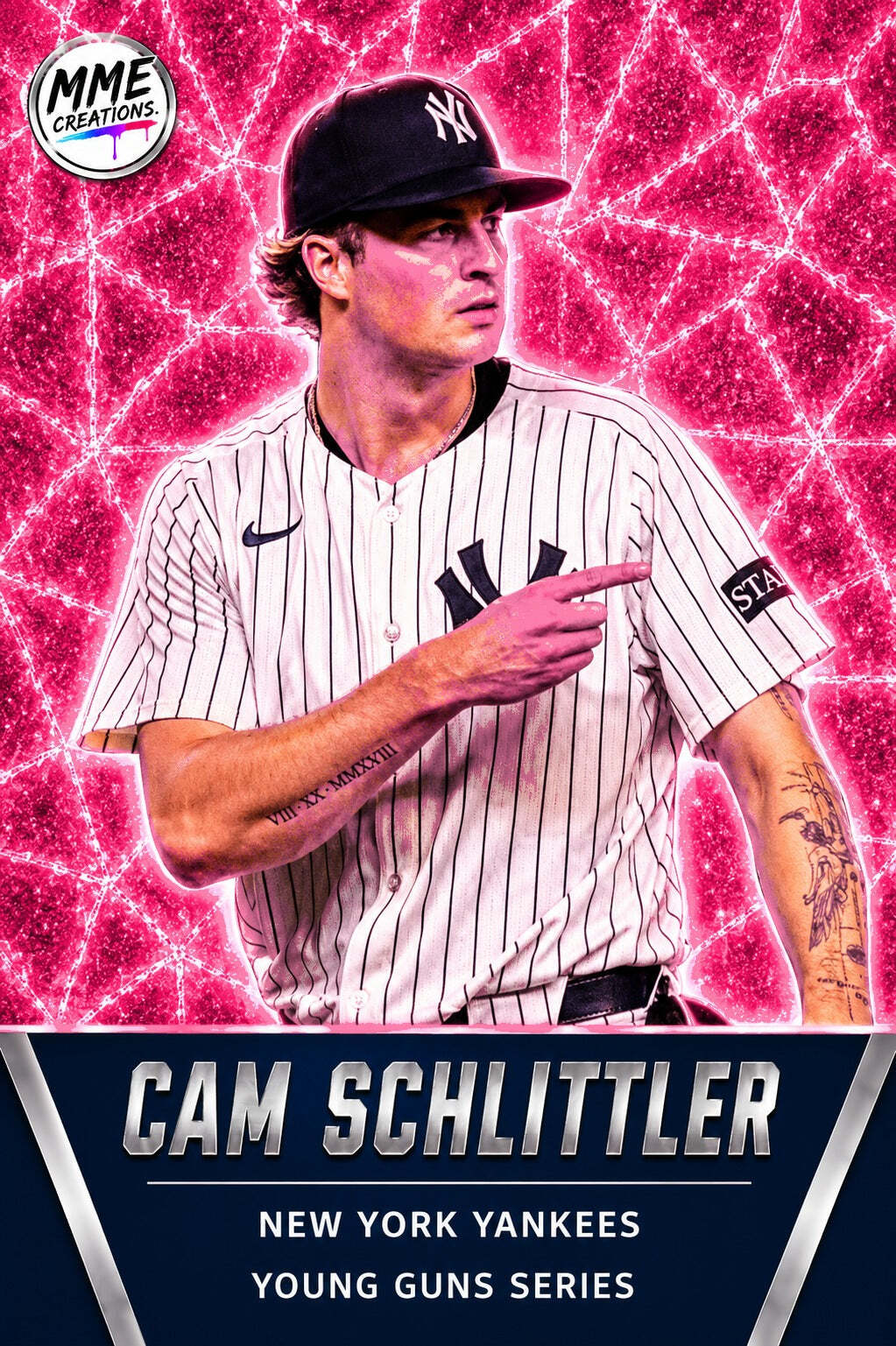 4319 Cam Schlittler Young Guns Laminated Custom Baseball Card Light Pink Ice