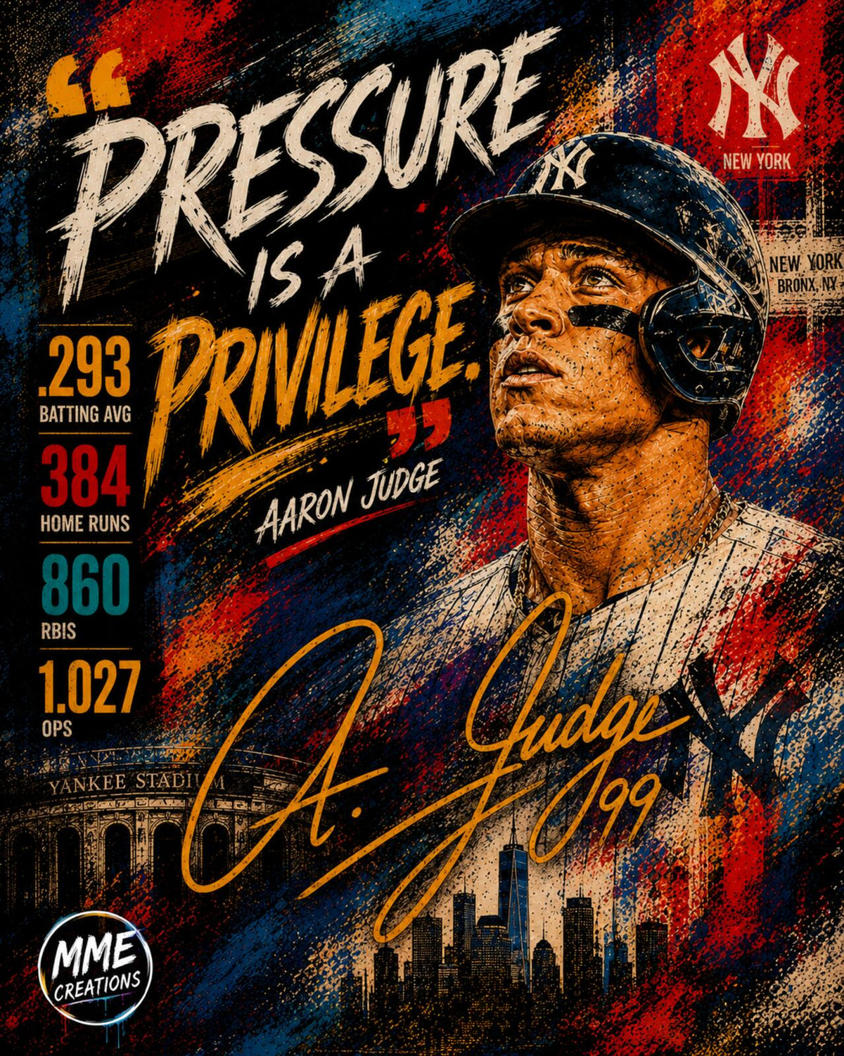 2682 Aaron Judge Zoom Art Giclée Prints Threefer Bundle 3 Stylized 8X10 Prints BBL