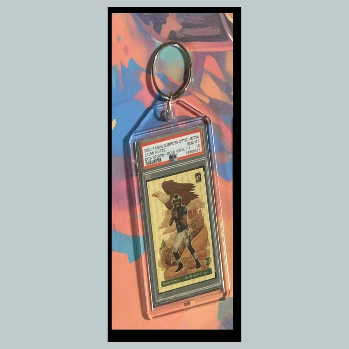 3422 Jalen Hurts 2020 Panini Donruss Optic Downtown Gold Vinyl Custom Keychain