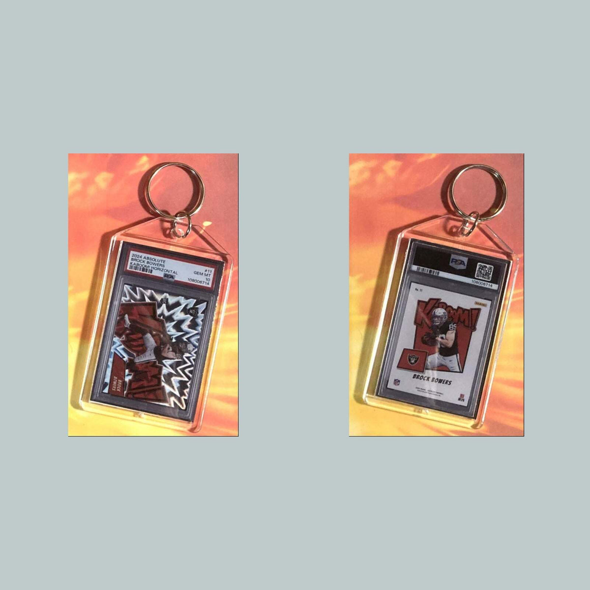 3694 Brock Bowers 2024 Panini Absolute Kaboom Custom Hand Made Keychain