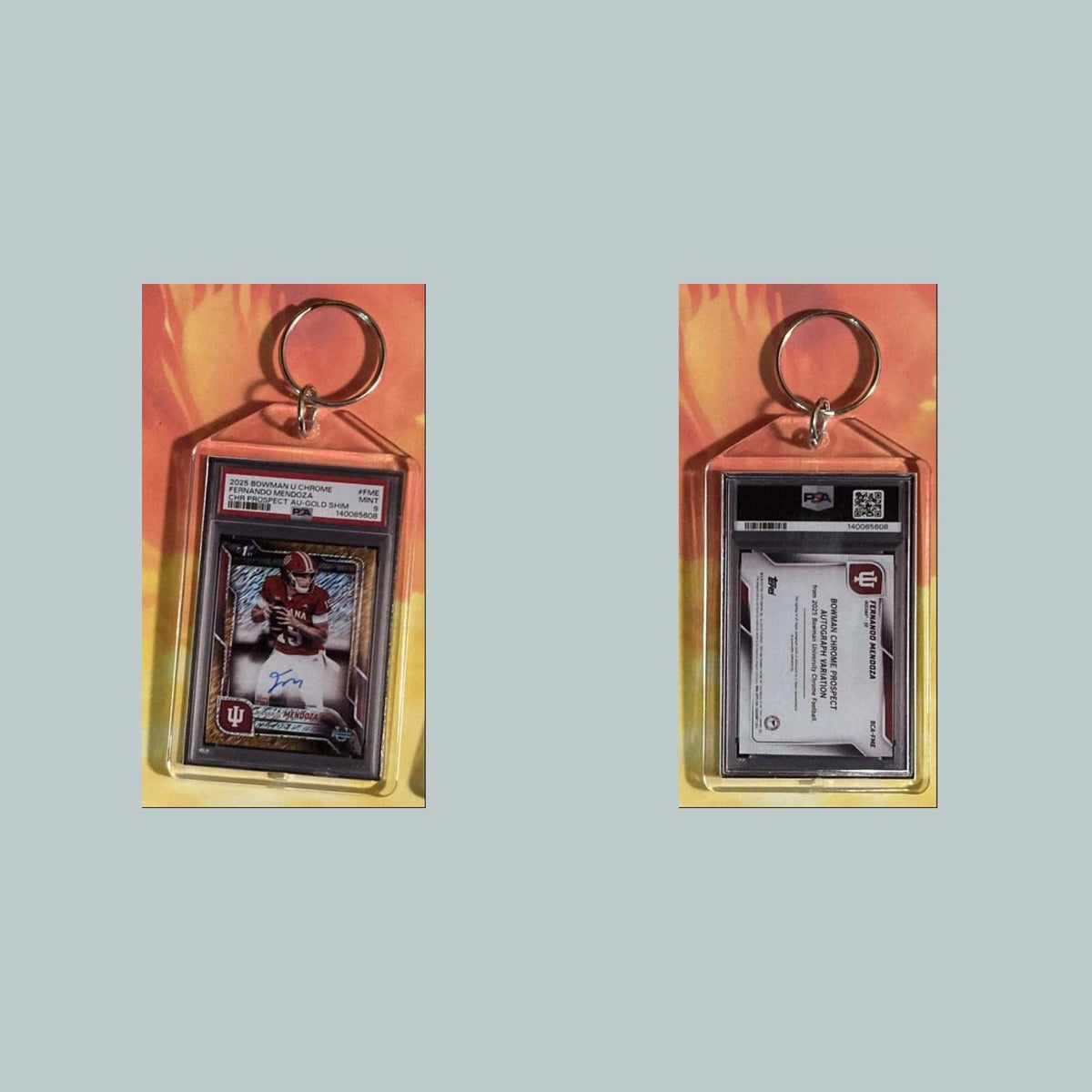 3726 Fernando Mendoza 2025 BowmanU Chrome Gold Shimmer Auto Custom Made Keychain