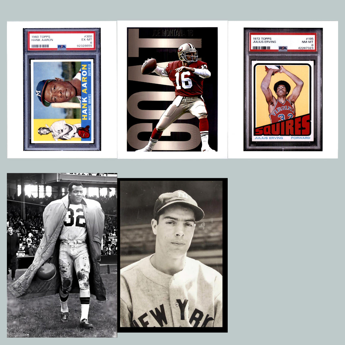 0974B Hank Aaron/Montana/Dr J/Brown/DiMaggio  5 Legends 8x10 Glossy Photos BBL