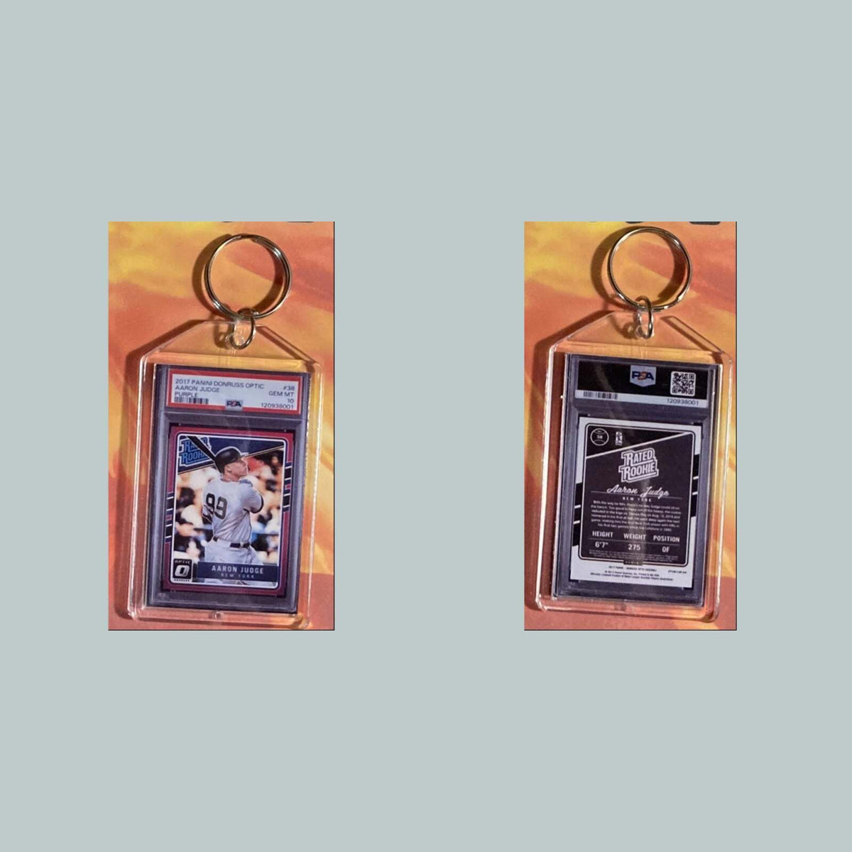 3598 Aaron Judge 2017 Panini Donruss Rated Rookie Purple Keychain