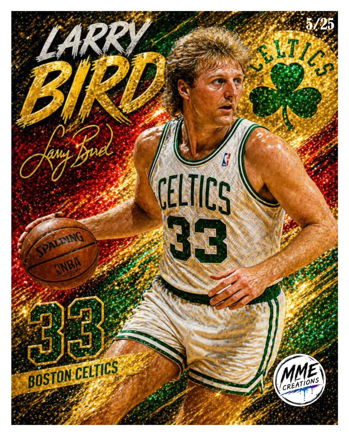 2864 Larry Bird 5/25 Limited Edition 8x10 Custom Art Photo - Fast-Secure Ship