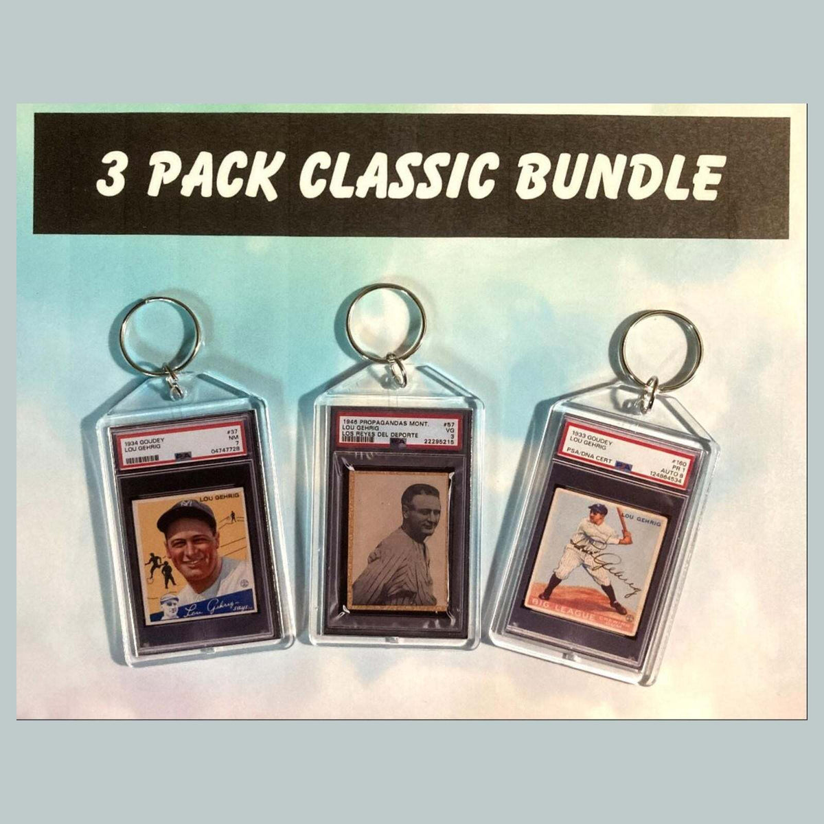 3636B Lou Gehrig 3 Pack Bundle Goudry Custom Hand Made Keychains