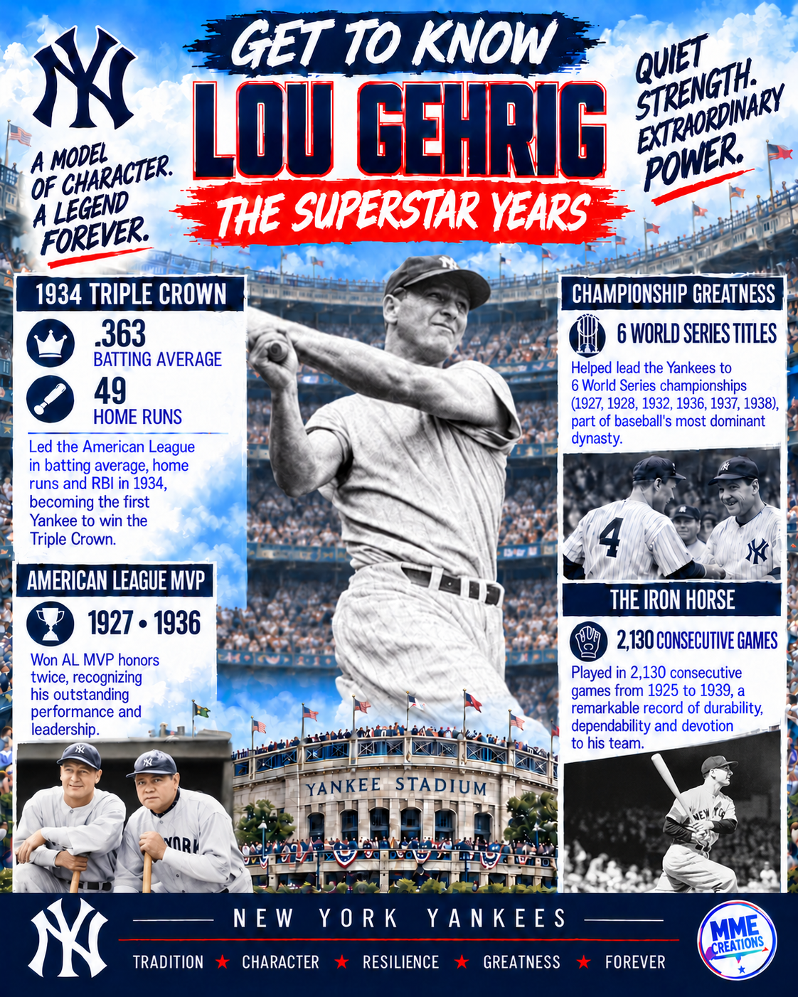 Lou Gehrig GTK Through the Years 3-print bundle