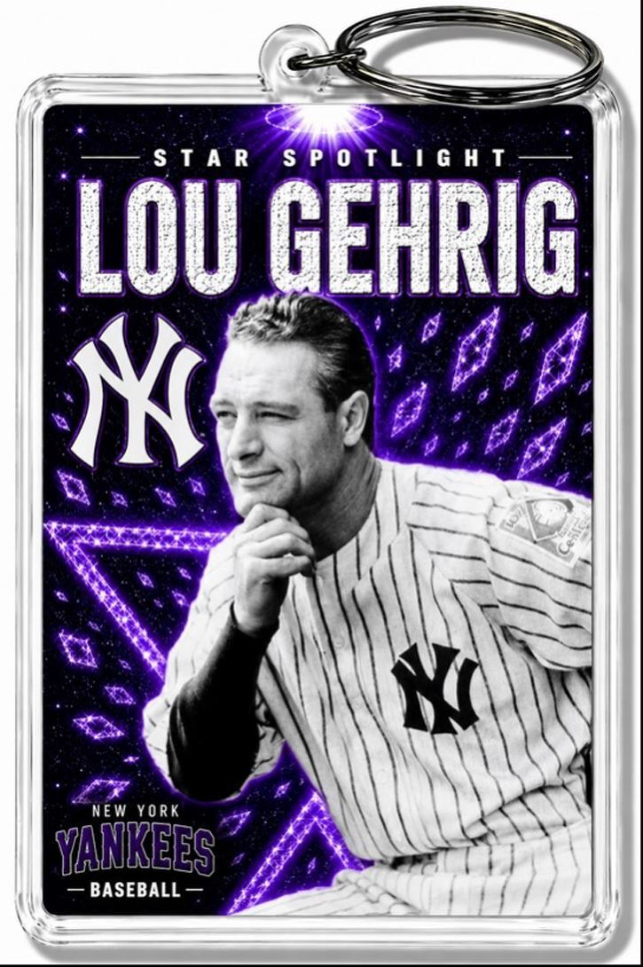 3912 Lou Gehrig Keychain Purple Spotlight Premium Keychain No Nameplate