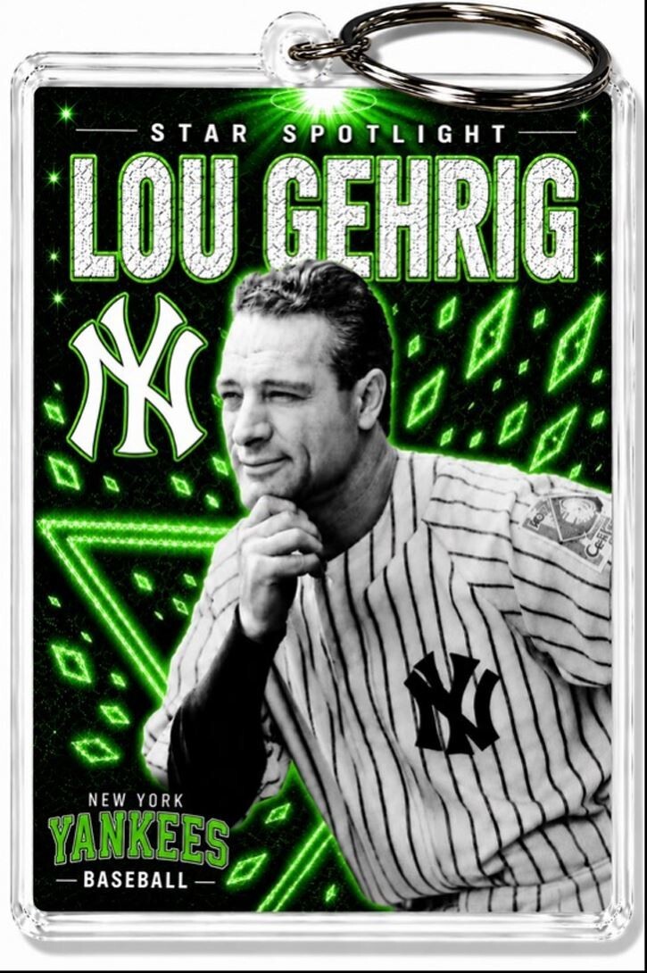 3906 Lou Gehrig Keychain Green Spotlight Premium Keychain No Nameplate