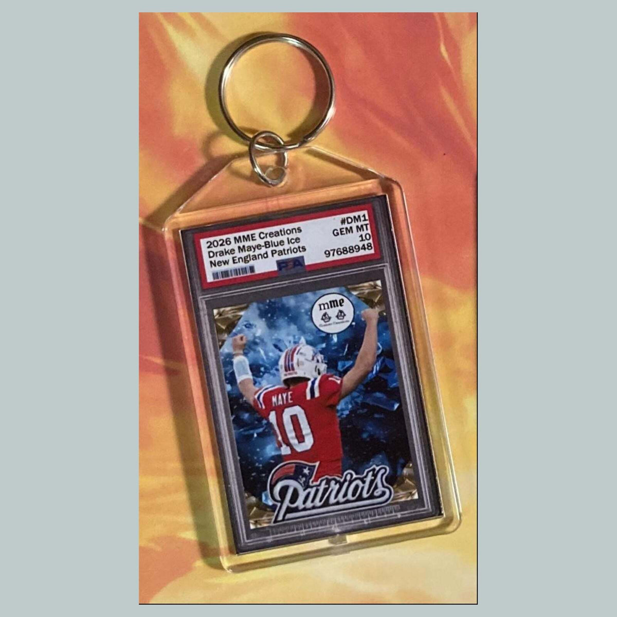 3762 Drake Maye 2026 Mockup Blue Ice Custom Hand Made Keychain