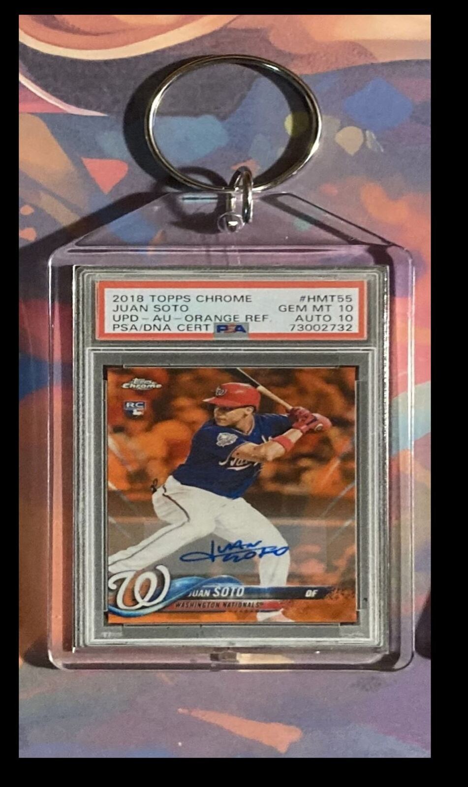 3200 Juan Soto 2018 Topps Chrome Orange Refractor - Custom Made Keychain