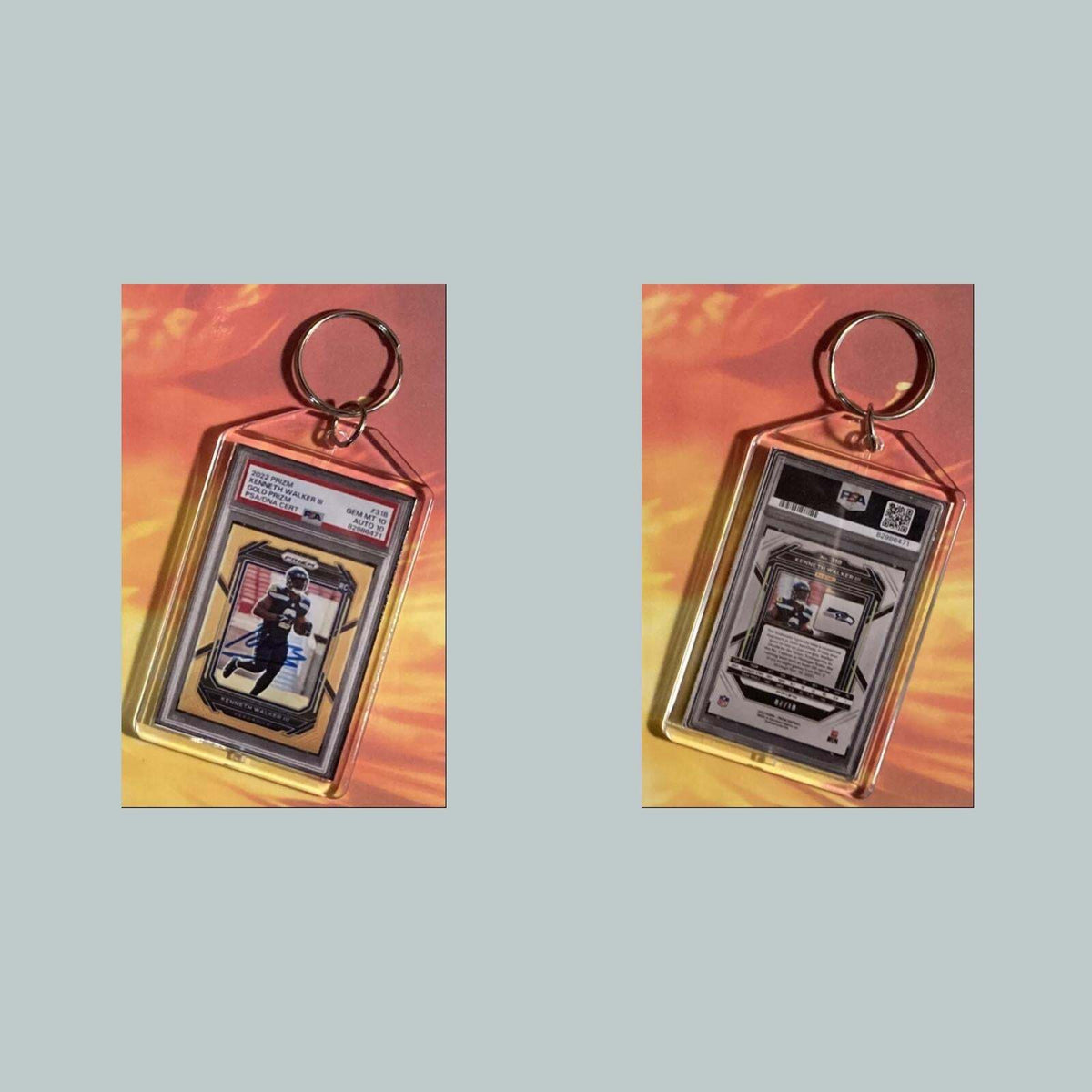 3768 Kenneth Walker III 2022 Panini Gold Prizm Auto Hand Made Keychain