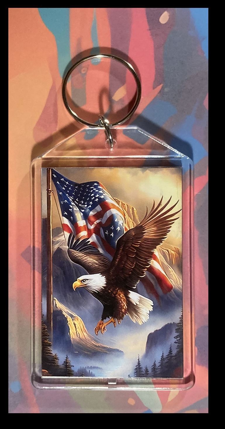 3279 Flying Eagle/Flag Custom Hand Made Keychain - Makes A Great Gift