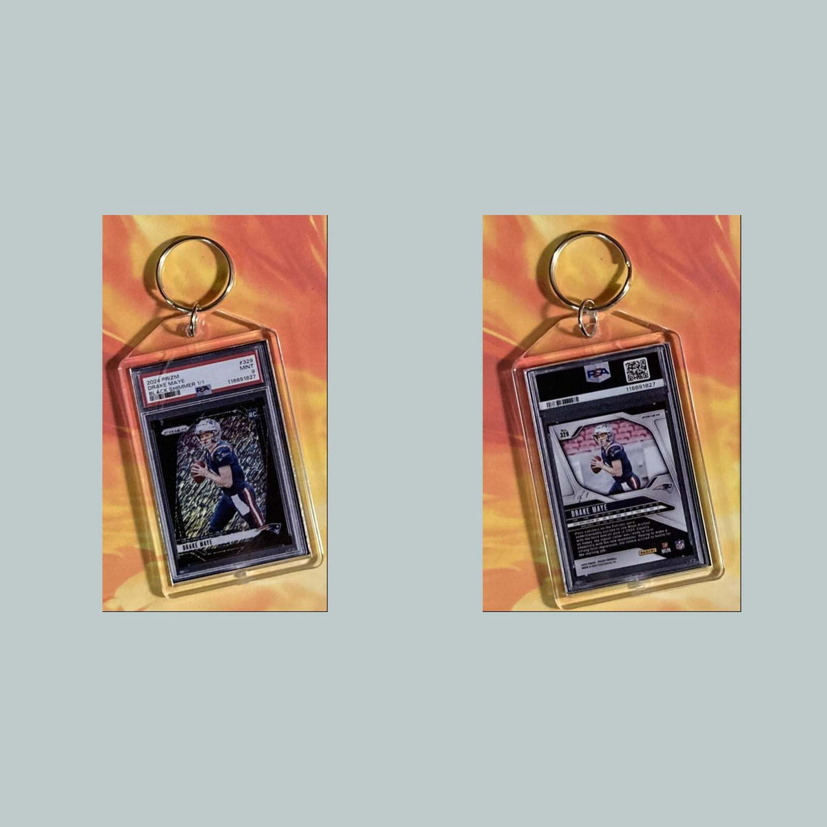 3712 Drake Maye 2024 Panini Prizm Black Shimmer Custom Hand Made Keychain