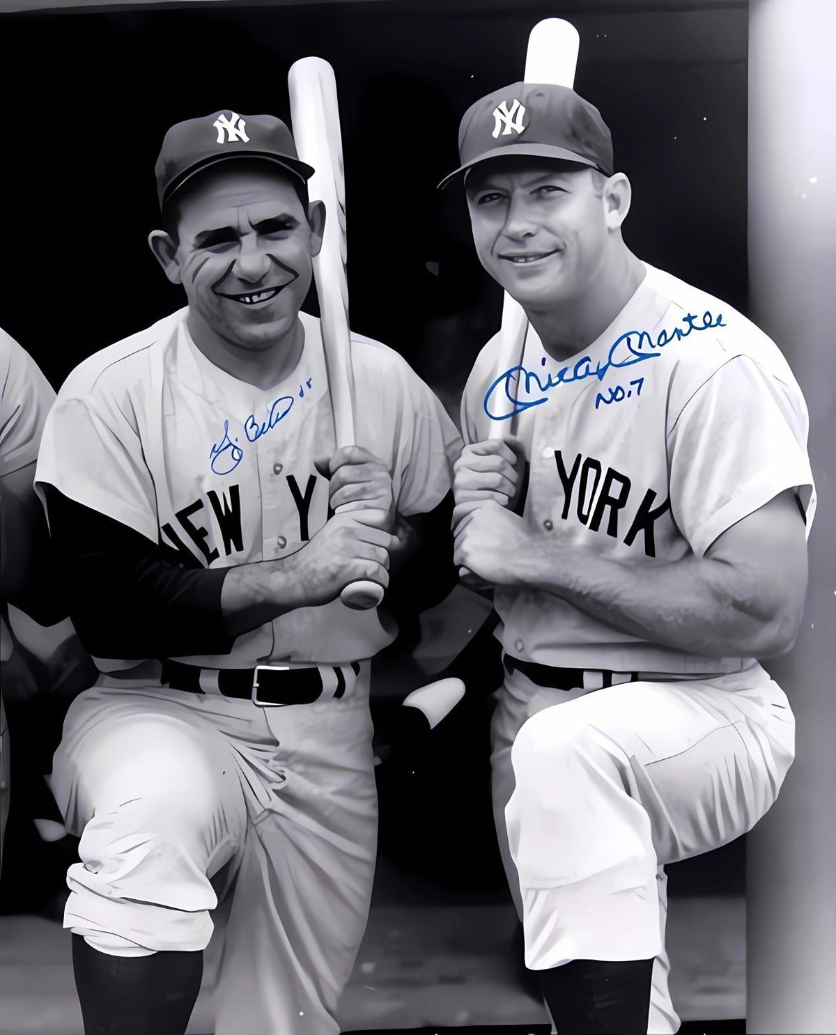 0720 P-8X10 Mickey Mantle Yogi Berra Fac Auto Glossy Photo Fast Shipping BBL