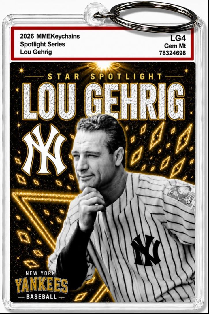 3907 Lou Gehrig Keychain Gold Spotlight Premium Keychain With Nameplate