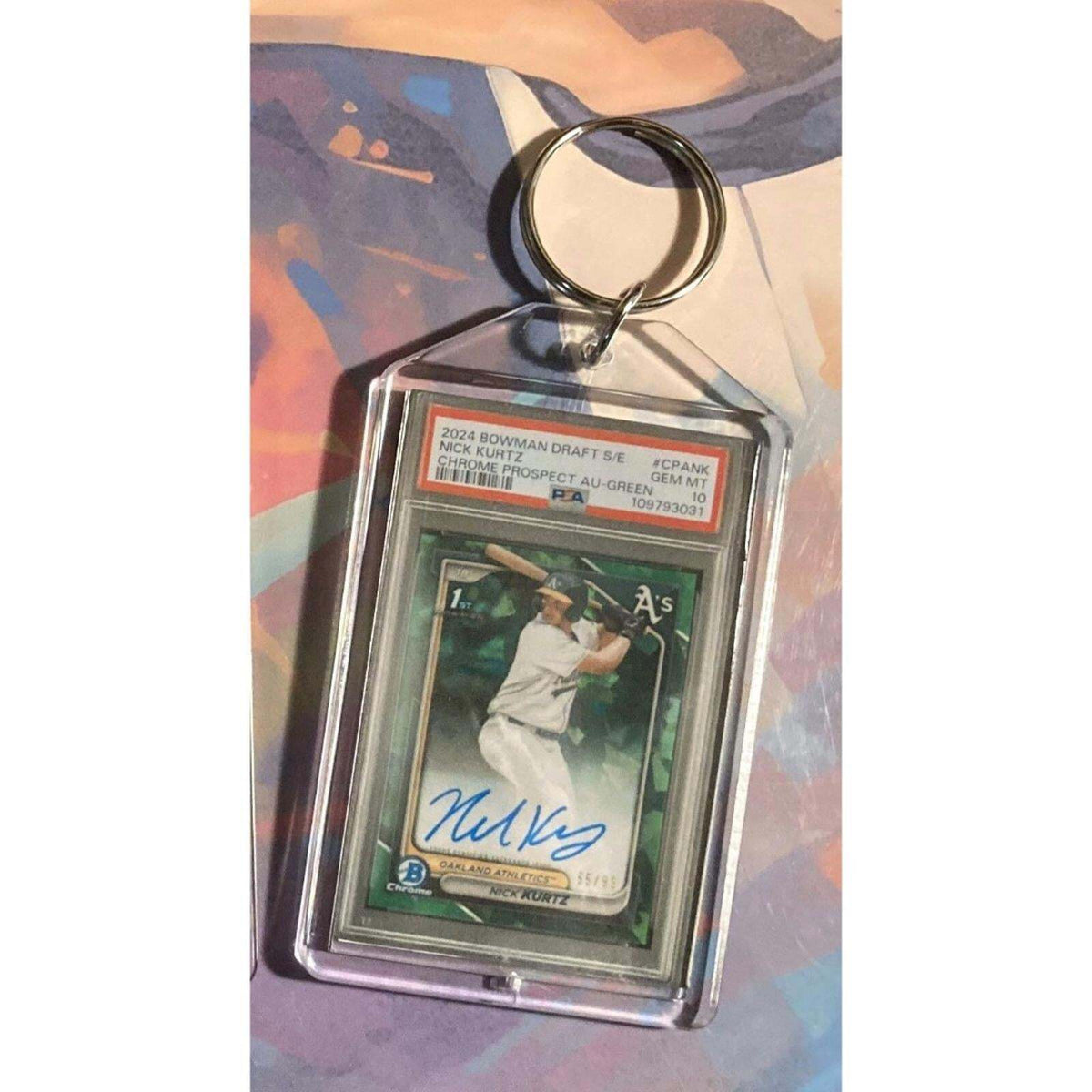 3203 Nick Kurtz 2024 Bowman Draft Chrome Green Auto Custom Made Novelty Keychain