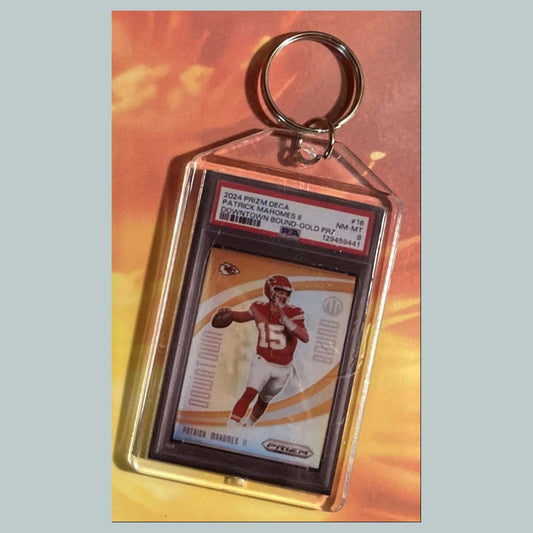 3605 Patrick Mahomes 2024 Panini Prizm Gold Downtown Custom Keychain