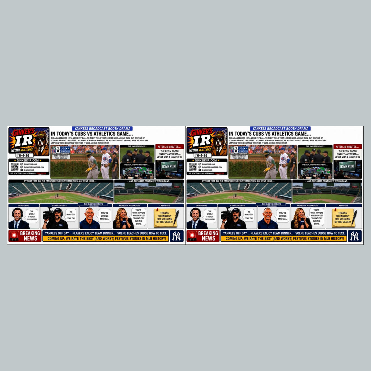 2793 Homer, No Homer Instant Replay Not Instant Ginker’s Instant Reactions 8X10