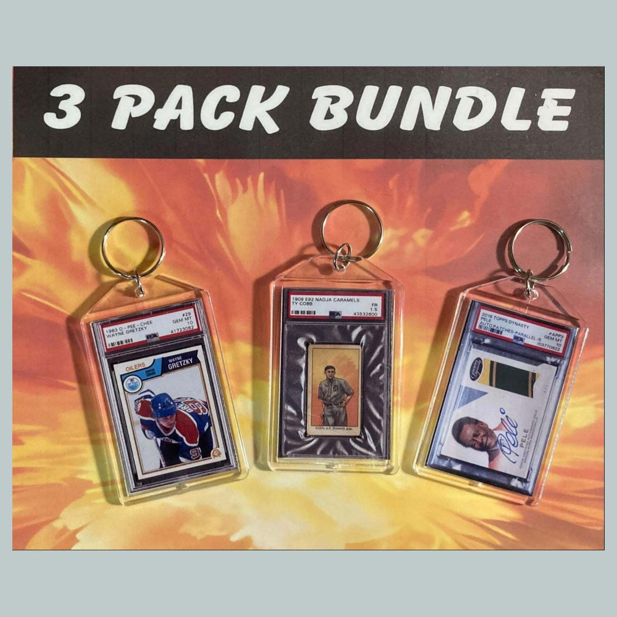 3641B Wayne Gretzky-Cobb-Pele 3 Pack Custom Hand Made Keychain