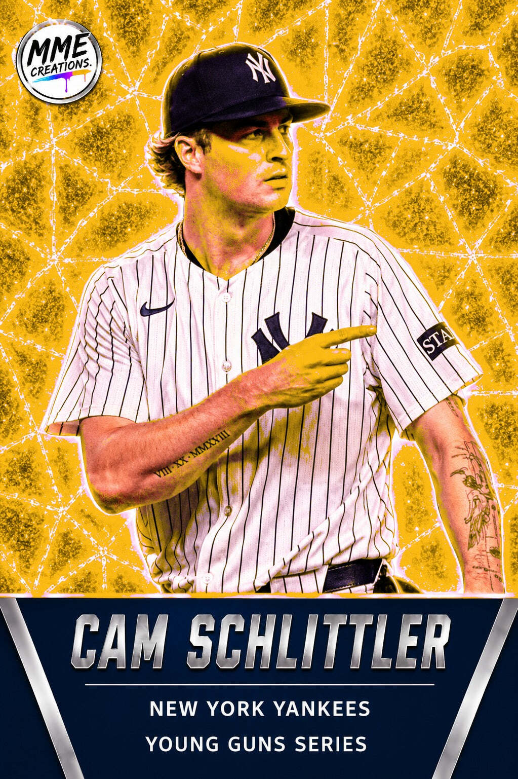 4315 Cam Schlittler Young Guns Laminated Custom Baseball Card Gold Ice