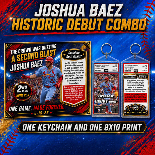 4128 Joshua Baez Second At Bat Historic Debut Combo Package. Keychain&8x10 Print