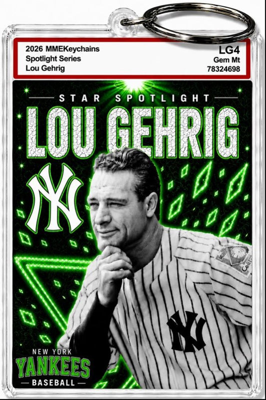 3905 Lou Gehrig Keychain Green Spotlight Premium Keychain With Nameplate