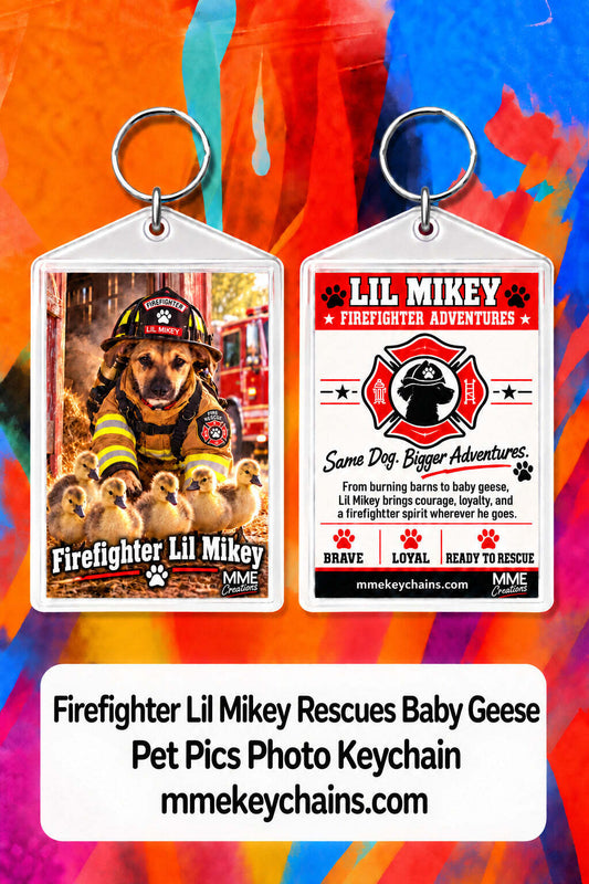 4859 Personalized Pet Pics Keychain Firefighter Lil Mikey – Baby Geese Rescue
