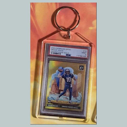 3715 Drake Maye 2024 Donruss Optic Gold Downtown Custom Hand Made Keychain