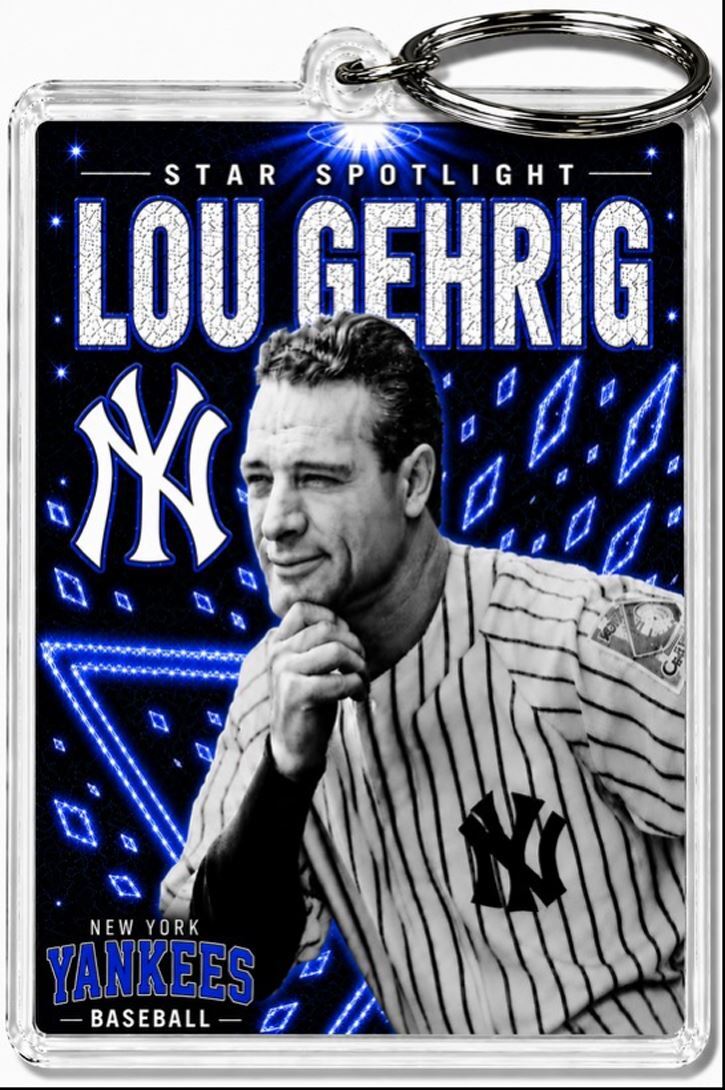 3796 Lou Gehrig Keychain Blue Spotlight Premium Keychain No Nameplate