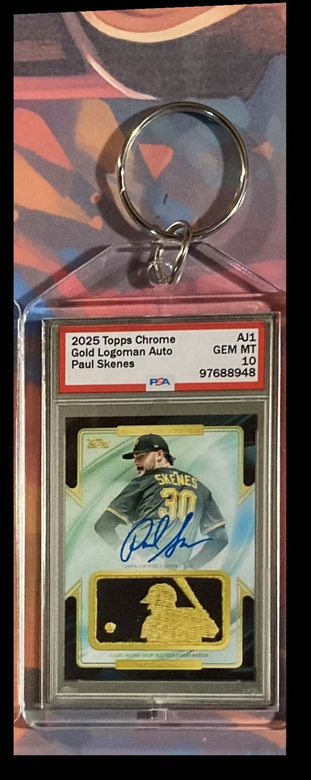 3372 Paul Skenes 2025 Topps Chrome Gold Logoman Auto Custom Novelty Keychain