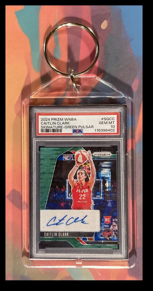 2973 Caitlin Clark 2024 Panini Prizm Green Pulsar Auto Custom Made Keychain