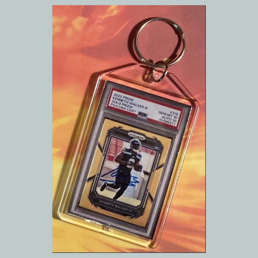 3768 Kenneth Walker III 2022 Panini Gold Prizm Auto Hand Made Keychain