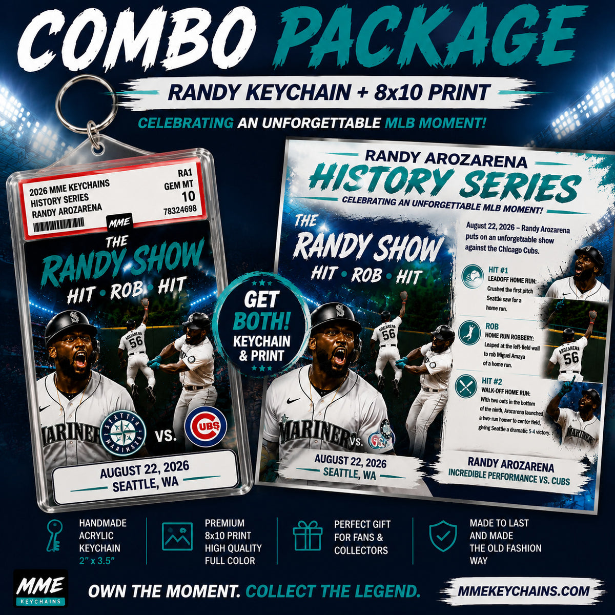 4169 Randy Arozarena Combo Package - Keychain + 8x10 Print