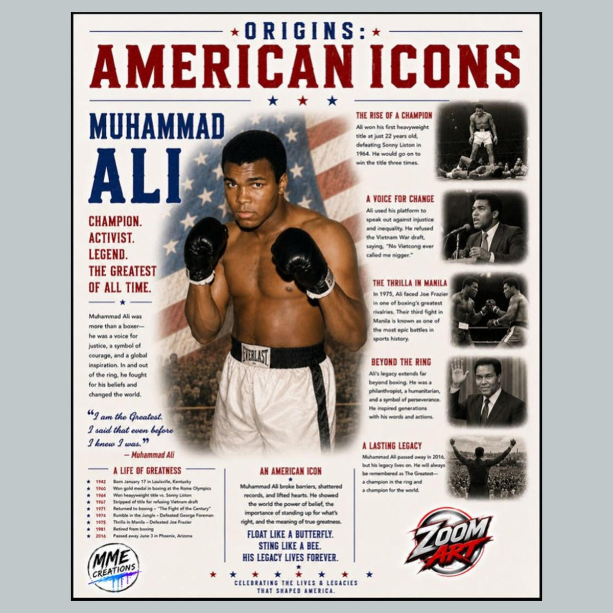 2741 Muhammad Al iAmerican Icons Series 8X10 Zoom Art Giclee Print __/25 MS