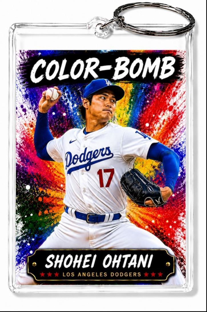 3894 Shohei Ohtani Keychain Pitching Color-Bomb Photo Keychain - No Nameplate