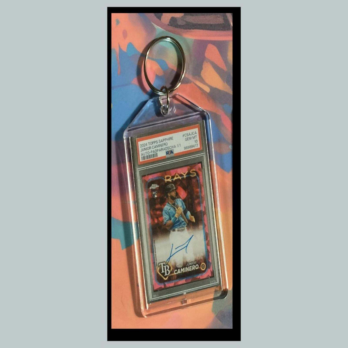 3407B Junior Caminero 2023 Chrome Sapphire Auto Custom Novelty Keychain