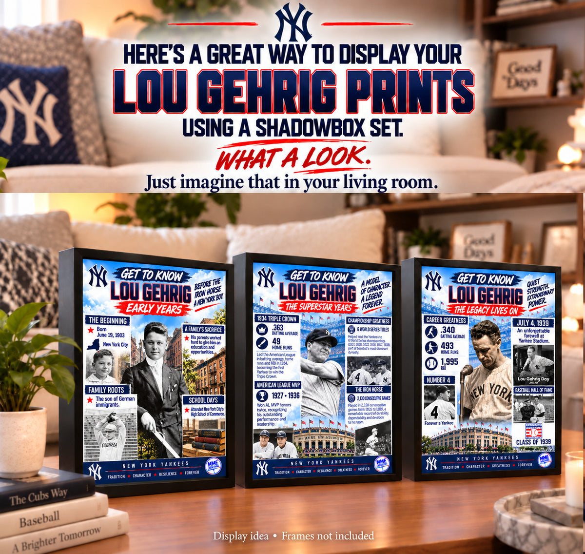 9999 Lou Gehrig Get to Know Series 3-Print Bundle 3 8x10 Glossy Prints