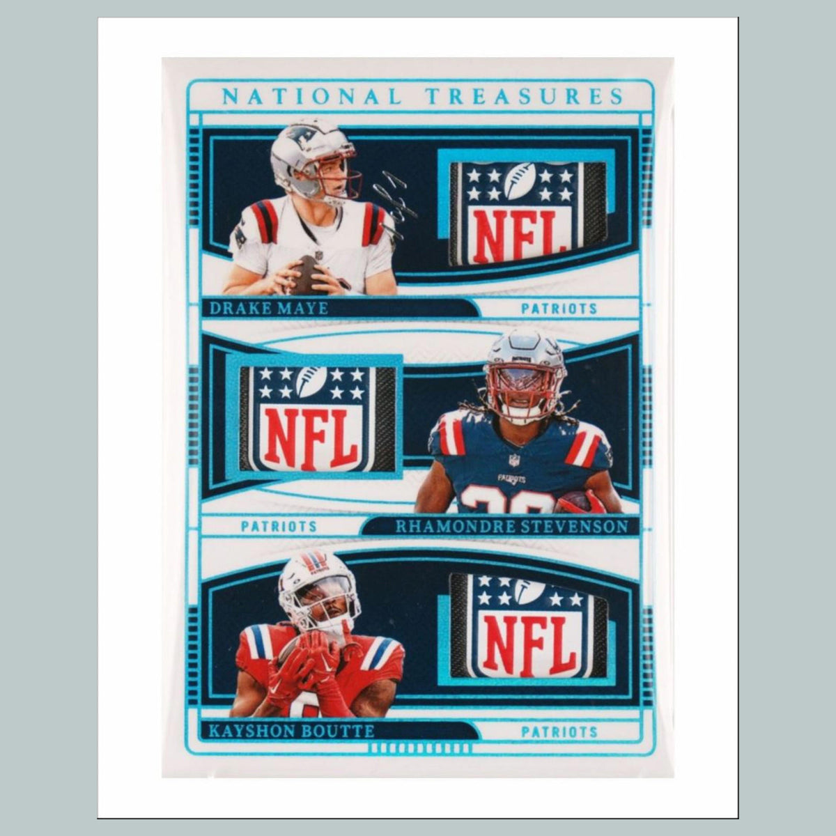 1076 P-8X10 Drake Maye/Boutte/Stevenson 8X10 Glossy Photo 2024 Tag Shield FBL