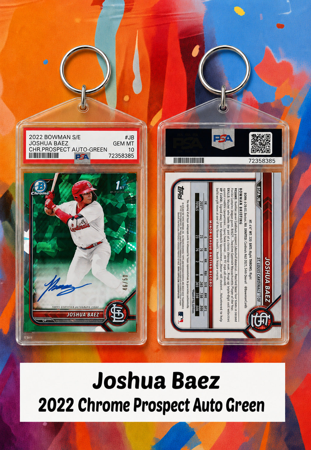 4147-002 Joshua Baez 2022 Bowman Chrome Prospect Auto Green Keychain