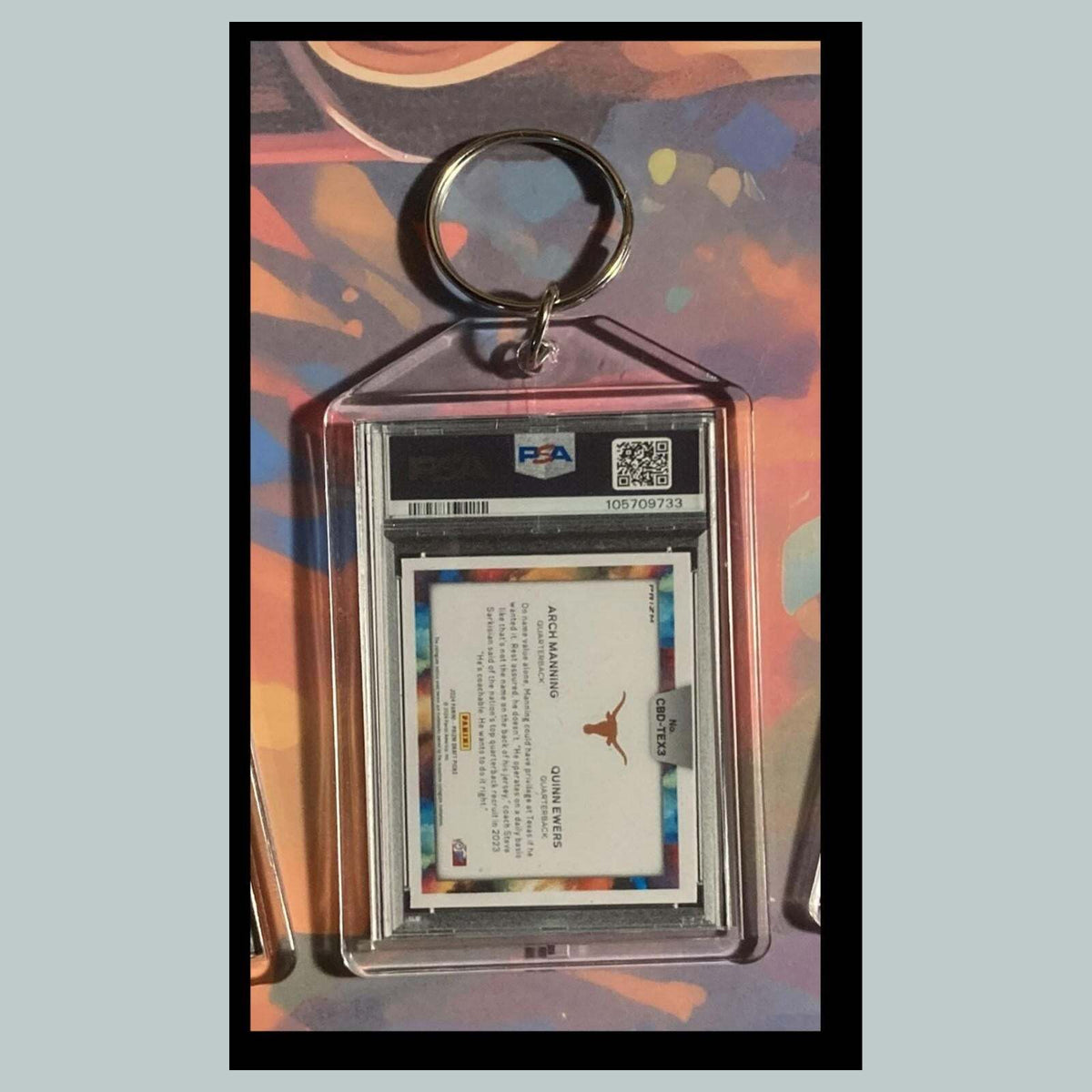 3474 Arch Manning/Ewers 2024 Panini Prizm Color Blast Duals Custom Made Keychain