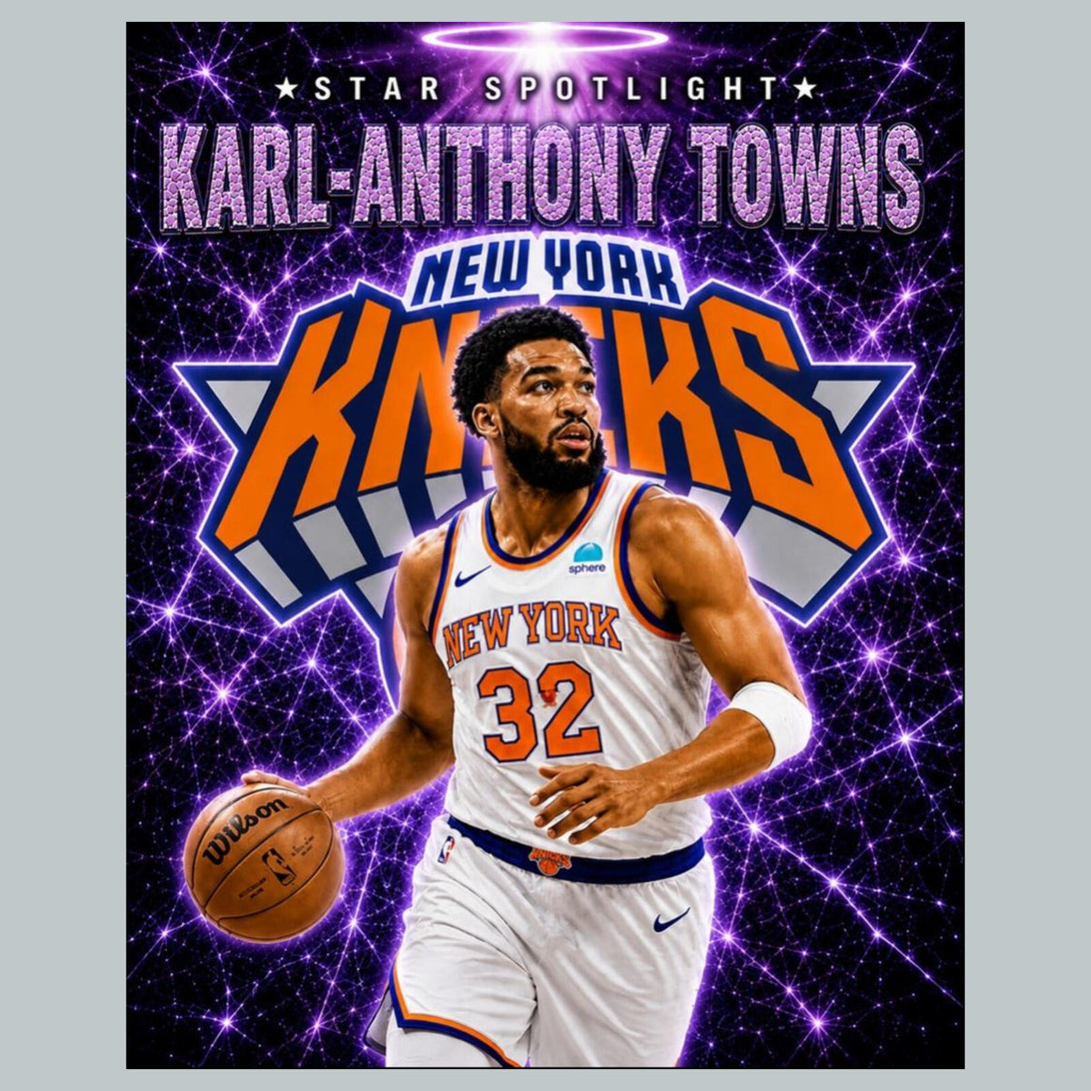 2712 Karl-Anthony Towns Purple Ice Edition Knicks  /25 8x10 Zoom Giclée Print