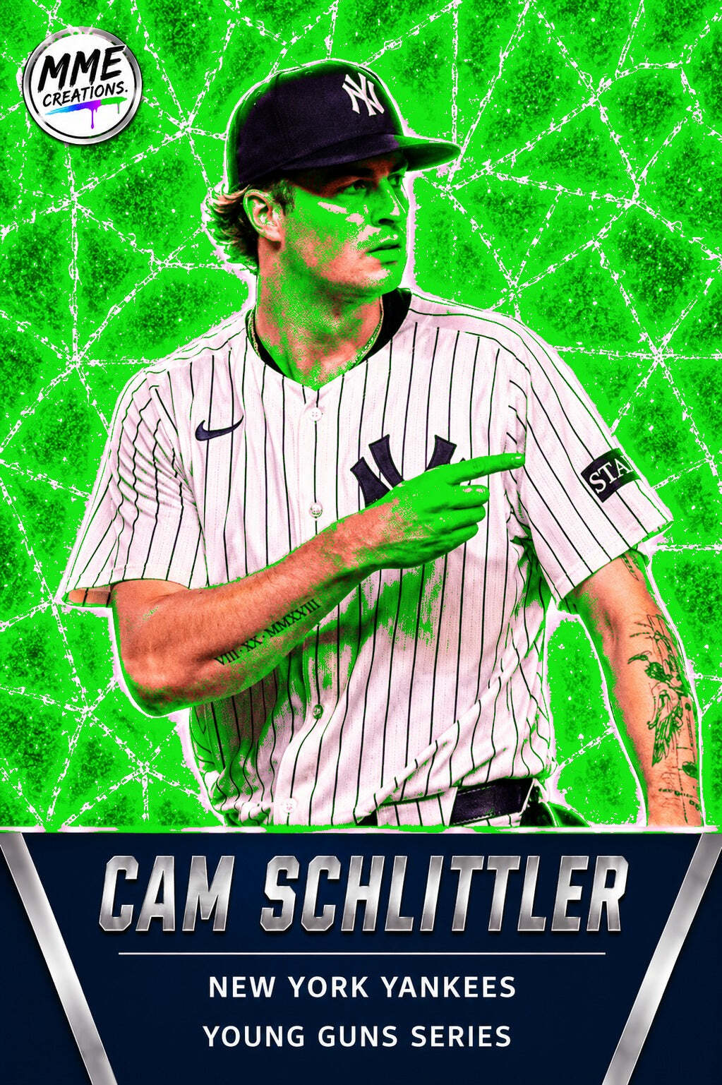 4316 Cam Schlittler Young Guns Laminated Custom Baseball Card Green Ice
