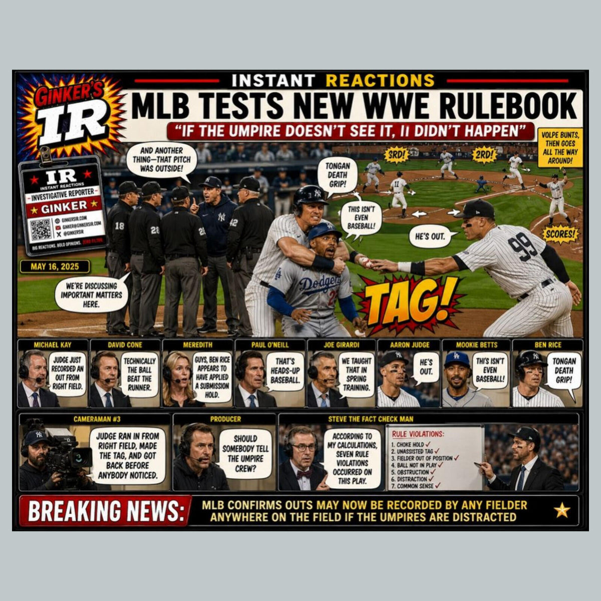 2788 The Tongan Death Grip - MLB Goes WWE 8X10 Print Ginker’s Instant Reactions