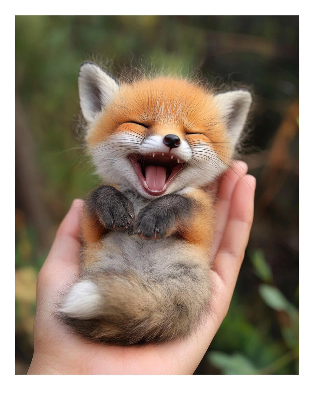 0558 P-8X10 Red Fox Laughing in Hand Glossy Photo MS